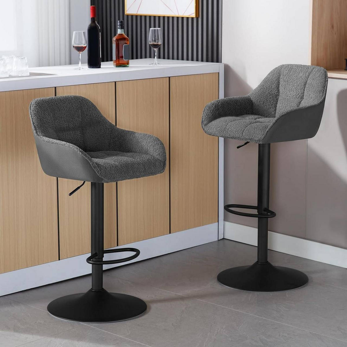 BARHOCKER gepolstert, Chenille, Cord, Dunkelgrau - Dunkelgrau/Schwarz, Kunststoff/Textil (52/87/50cm) - Woltu