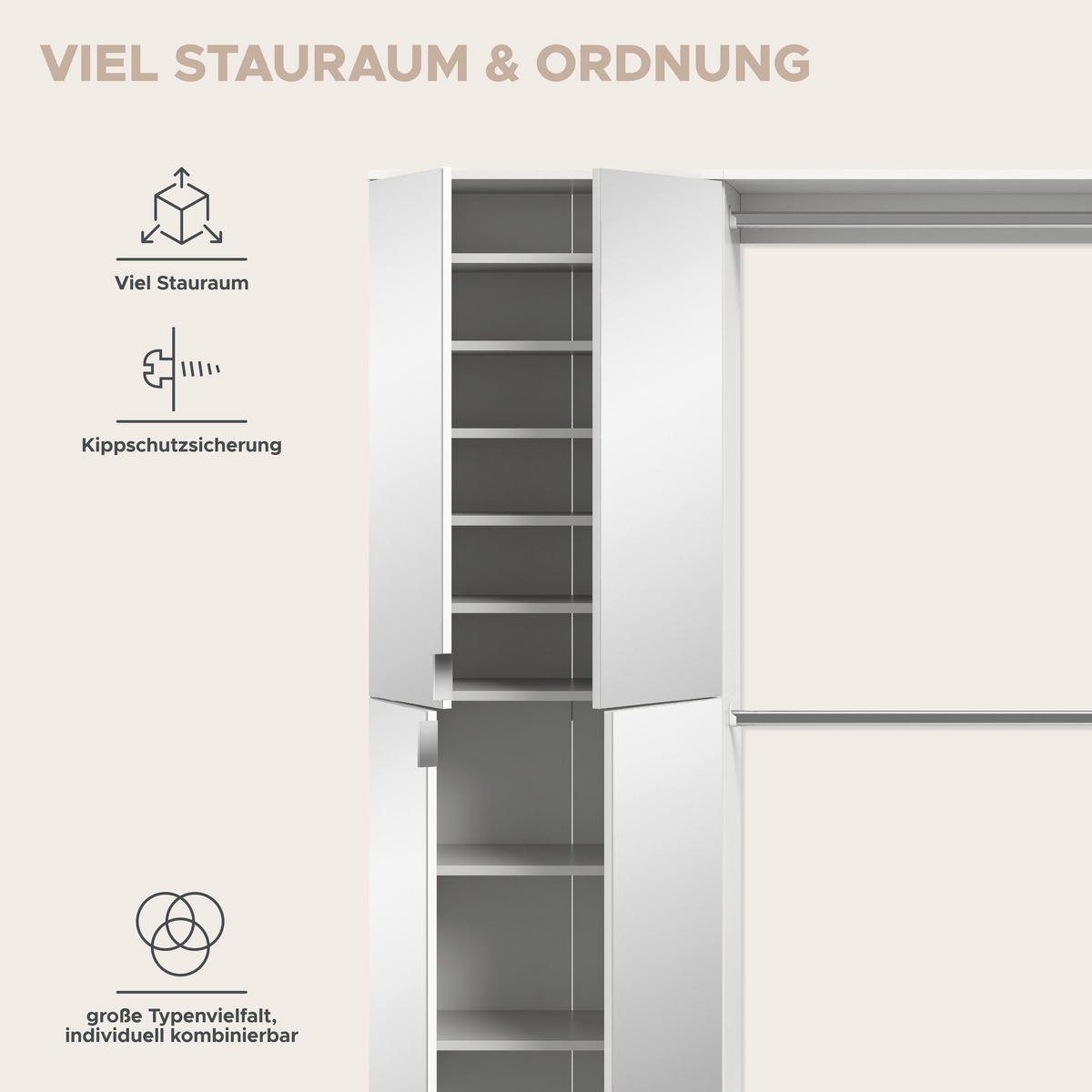 GARDEROBE Systemmöbel Projekt X 3tlg. Kombination , ca.232x191x34 cm - Weiß, Holzwerkstoff (232/191/37cm)