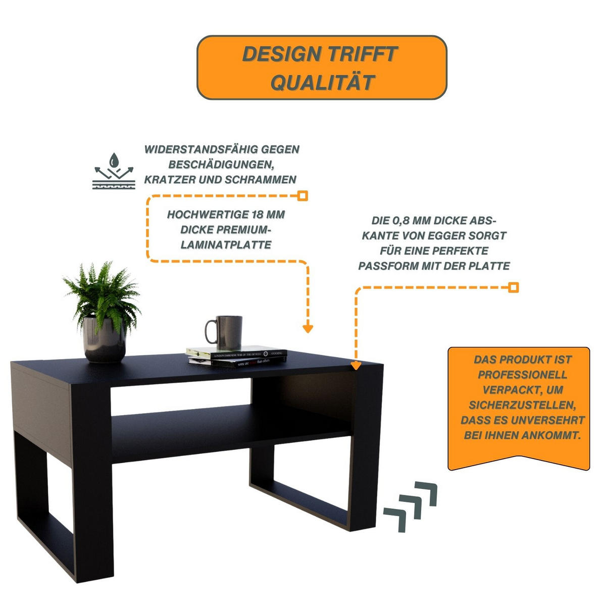 COUCHTISCH Karo92 92/45/53,6 - Schwarz, Holzwerkstoff (54/92/45cm) - RAUMHIRSCH FURNITURE