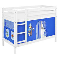 ETAGENBETT JELLE 90x190 cm Pirat blau - Hochbett - inkl. Vorhang und 2 Lattenrosten - Weiß, Holz - Lilokids