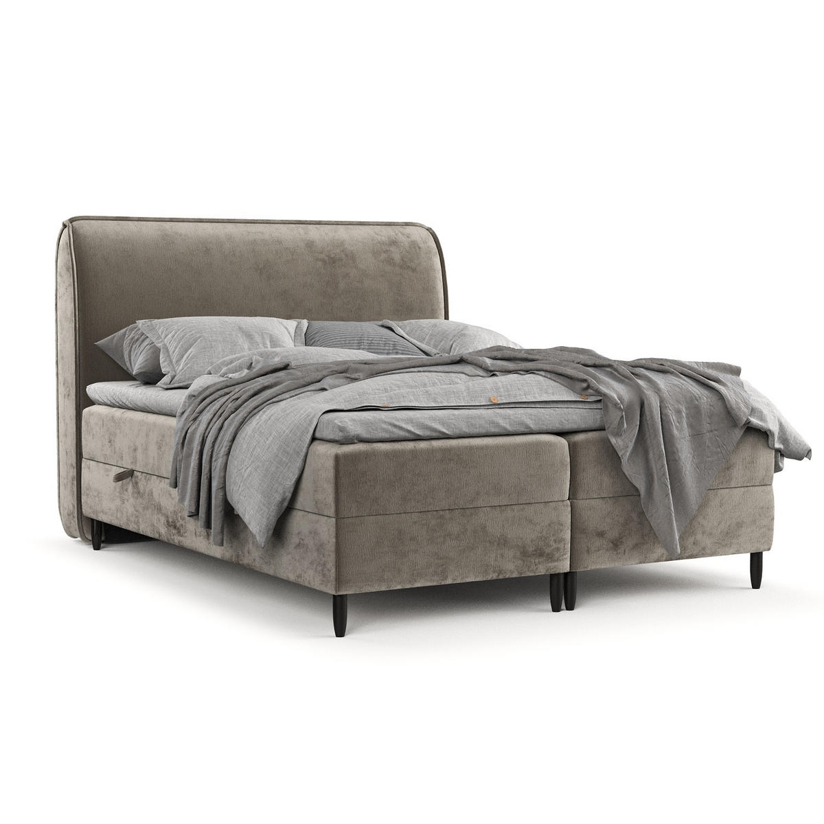 BOXBETT Melba Beige 140/200 cm mit Matratze und Topper - Beige/Schwarz, Holz/Holzwerkstoff (140/200cm) - Maison de Reve