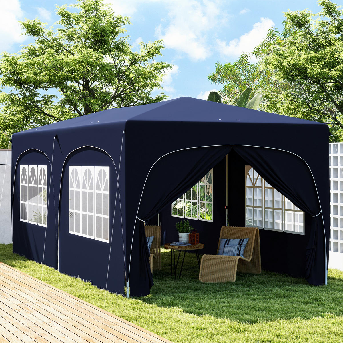 FALTPAVILLON, 3x6m, Seitenwände, UPF50+, höhenverstellbar, Dunkelblau - Multicolor, Metall (597/270/300cm) - FORIOUS