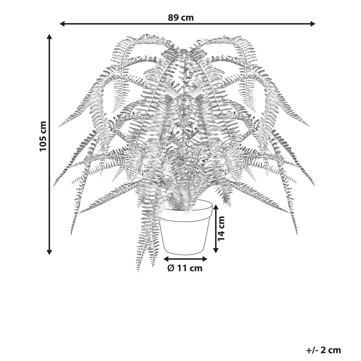KUNSTPFLANZE im Blumentopf 105 cm Grün/Schwarz Fern Leaf Plant - Schwarz/Grün, Kunststoff (105cm) - Beliani