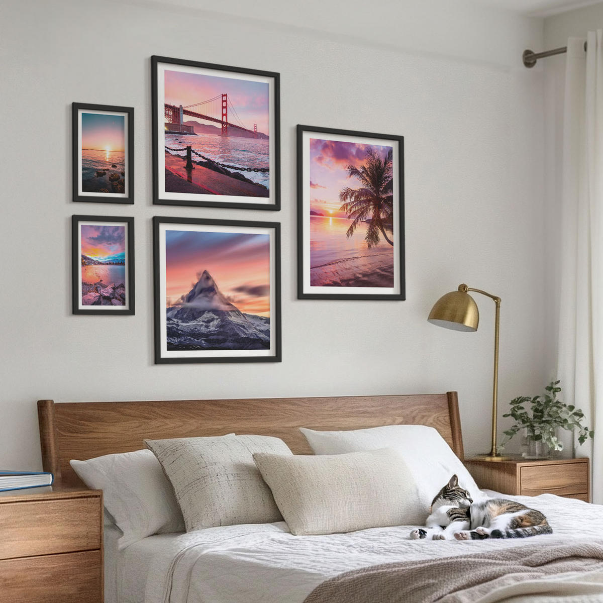 WANDBILDER 5er-Set - 50x50 cm & 20x30 cm & 40x60 cm Schwarzer Rahmen - Rosen, Champagner, Marmor, Pastell - Schwarz, Kunststoff (40/60cm) - ArtPrintCave
