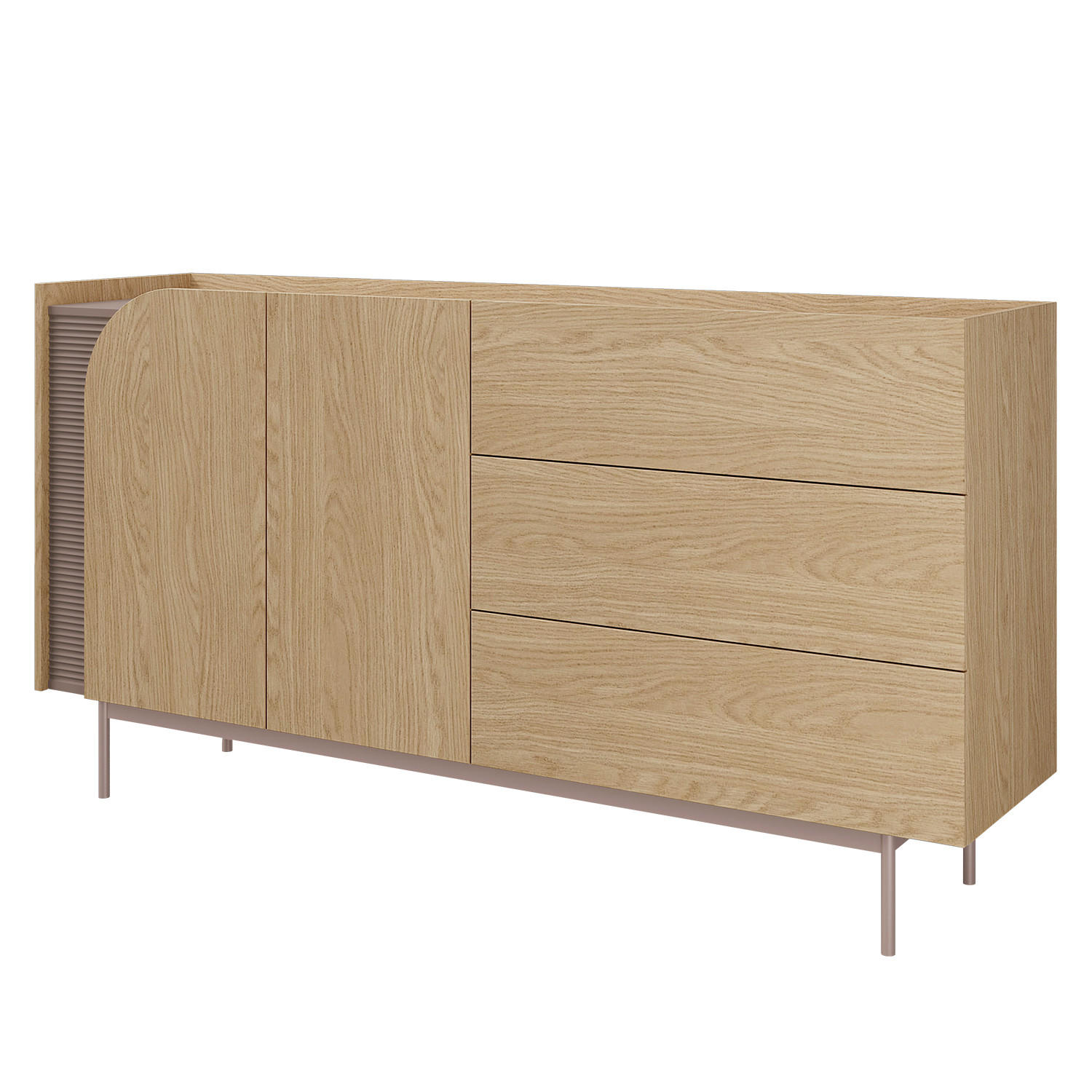 KOMMODE Camel mit 2 Türen und 3 Schubladen, geriffeltem Detail, 170 cm, Frühlingseiche + Toffee - Eichefarben, Holzwerkstoff/Metall (172/90/42cm) - Beautysofa