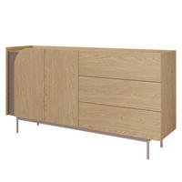 KOMODA Camel se 2 dvířky a 3 zásuvkami, rýhovaný detail, 170 cm, jarní dub + Toffee - barva dubu, kov/kompozitní dřevo (172/90/42cm) - Beautysofa