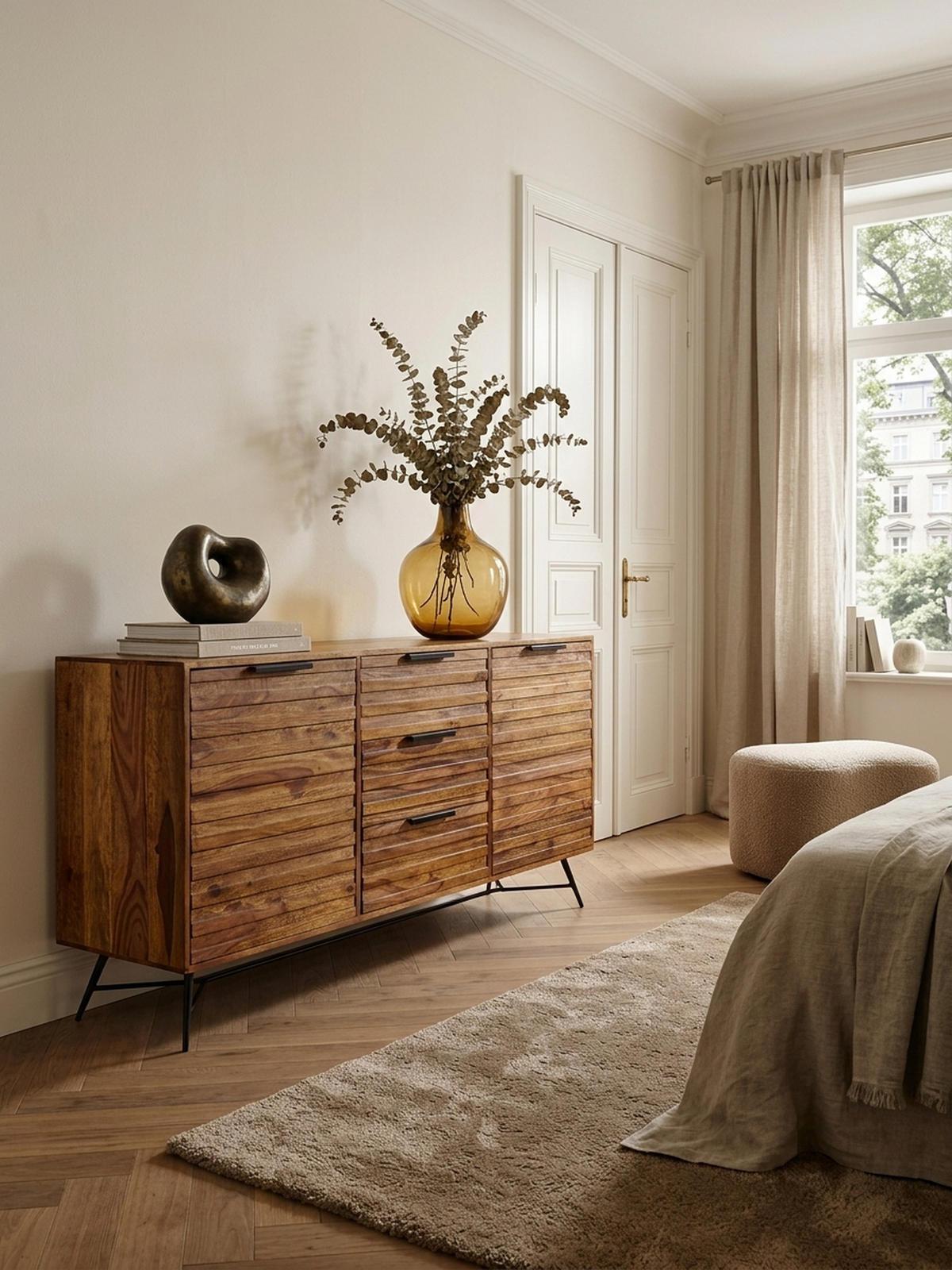 SIDEBOARD – FORMIO, Massivholz, 160x40x88 cm, Industrial-Stil - Schwarz/Braun, Holz/Metall (160/88/40cm) - KADIMA DESIGN