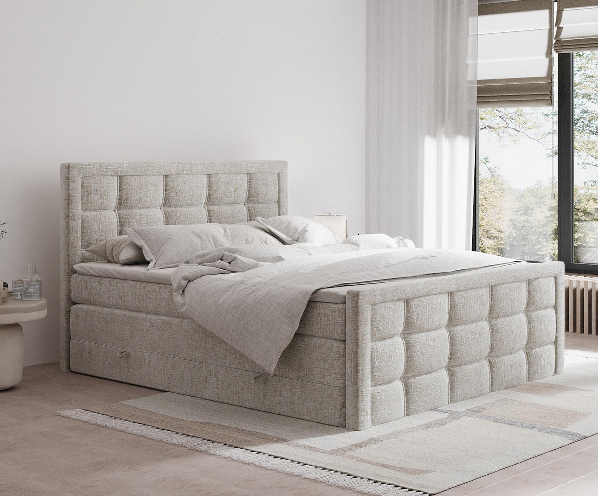 BOXSPRINGBETT Ambrosia Beige 200/200 cm - Beige/Schwarz, Holz/Holzwerkstoff (200/200cm) - Maison de Reve