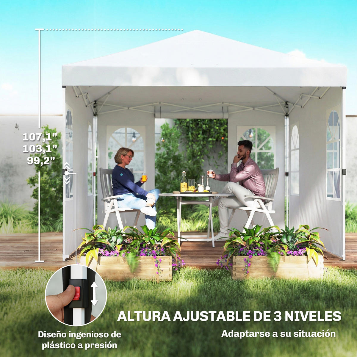 PAVILLON, Pop-up-Faltzelt mit UPF 50+, 4 abnehmbaren Seitenwänden, 3x3 m,Weiß - Weiß, Metall (293/272/293cm) - Vallsero