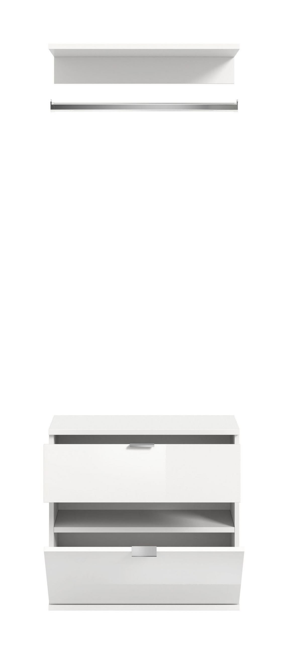 KOMMODE + Garderobenstange Projekt X Garderobe in weiß Nb. und weiß hochglanz B/H/T: 61x62x34 cm - Weiß, Holzwerkstoff (60/61/34cm)