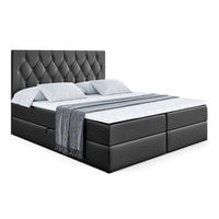 BOXBETT mit H4-Matratze und Lattenrost - VELANTO-BZ - 180x200 Hellgrau - Schwarz Hochglanz, Holzwerkstoff (180/200cm) - ALTDECOR