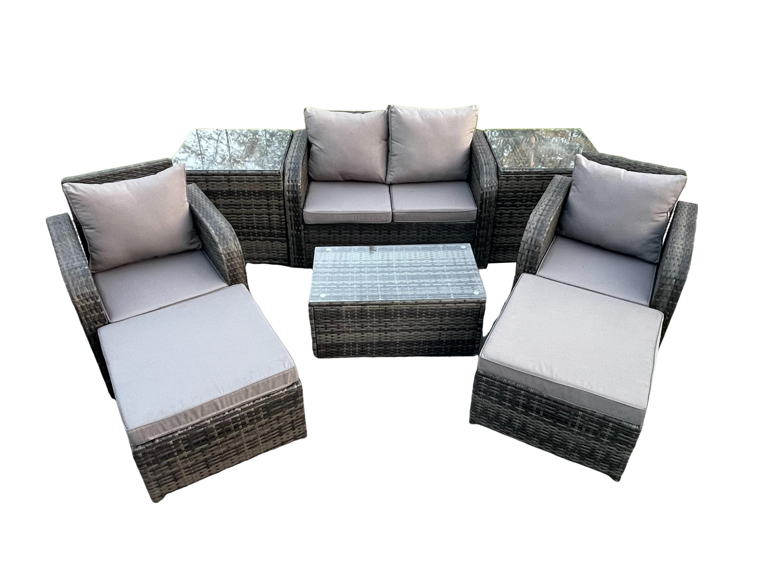 GARTENLOUNGE-SET Polyrattan Dunkelgrau 6-Sitzer - Dunkelgrau, Metall - Fimous