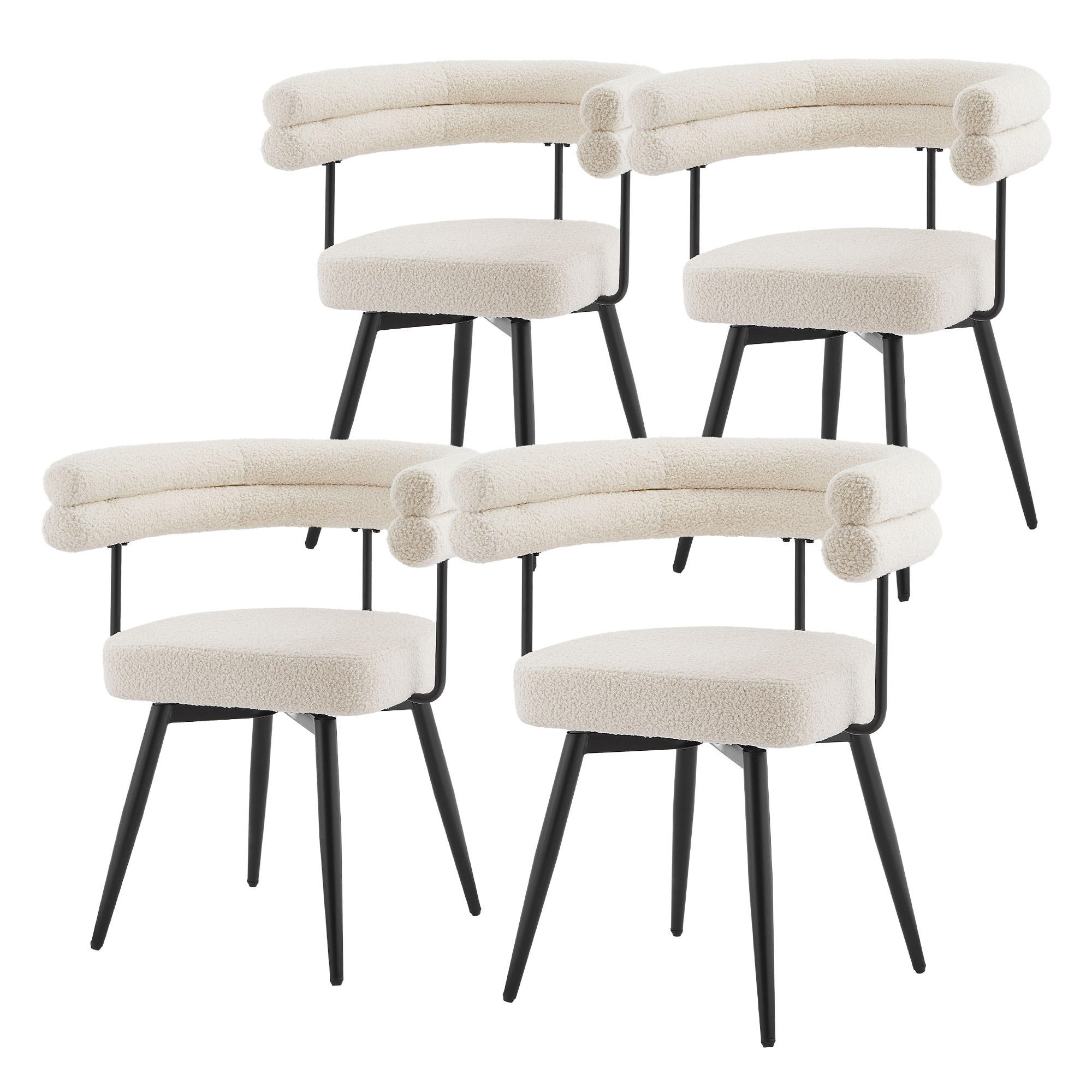 JÍDELNÍ ŽIDLE otočné, sada 4 ks, béžová látka Teddy - černá/béžová, kov/textil (63/75/55cm) - ML-DESIGN