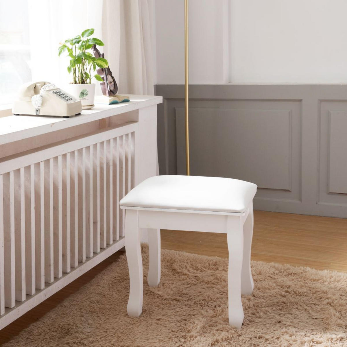 HOCKER Weiß - Weiß, Leder/Textil (43/45/33cm) - WISHDOR