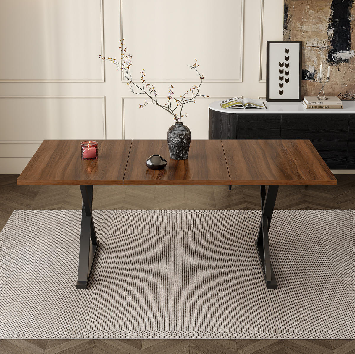 ESSTISCH 180/90/75 cm für 6–8 Personen mit X-förmigen Metallbeinen und MDF-Tischplatte, Walnuss - Walnussfarben, Holzwerkstoff (180/90/75cm) - Redom