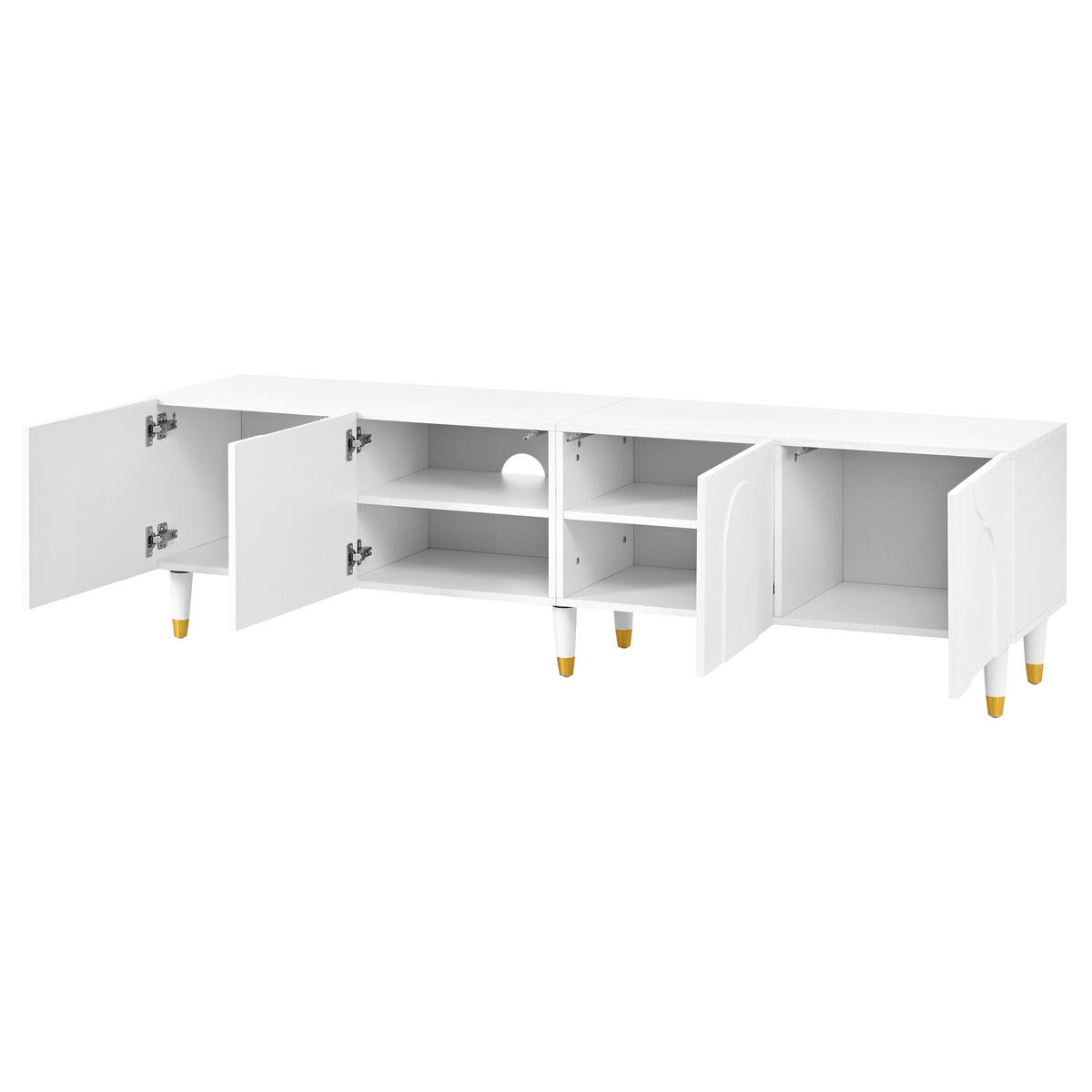 TV-SCHRANK Weiß 180/40/50 cm, 4 Türen, Bogenrelief, Massivholzbeine - Weiß, Holzwerkstoff (180/50/40cm) - PANGIVO