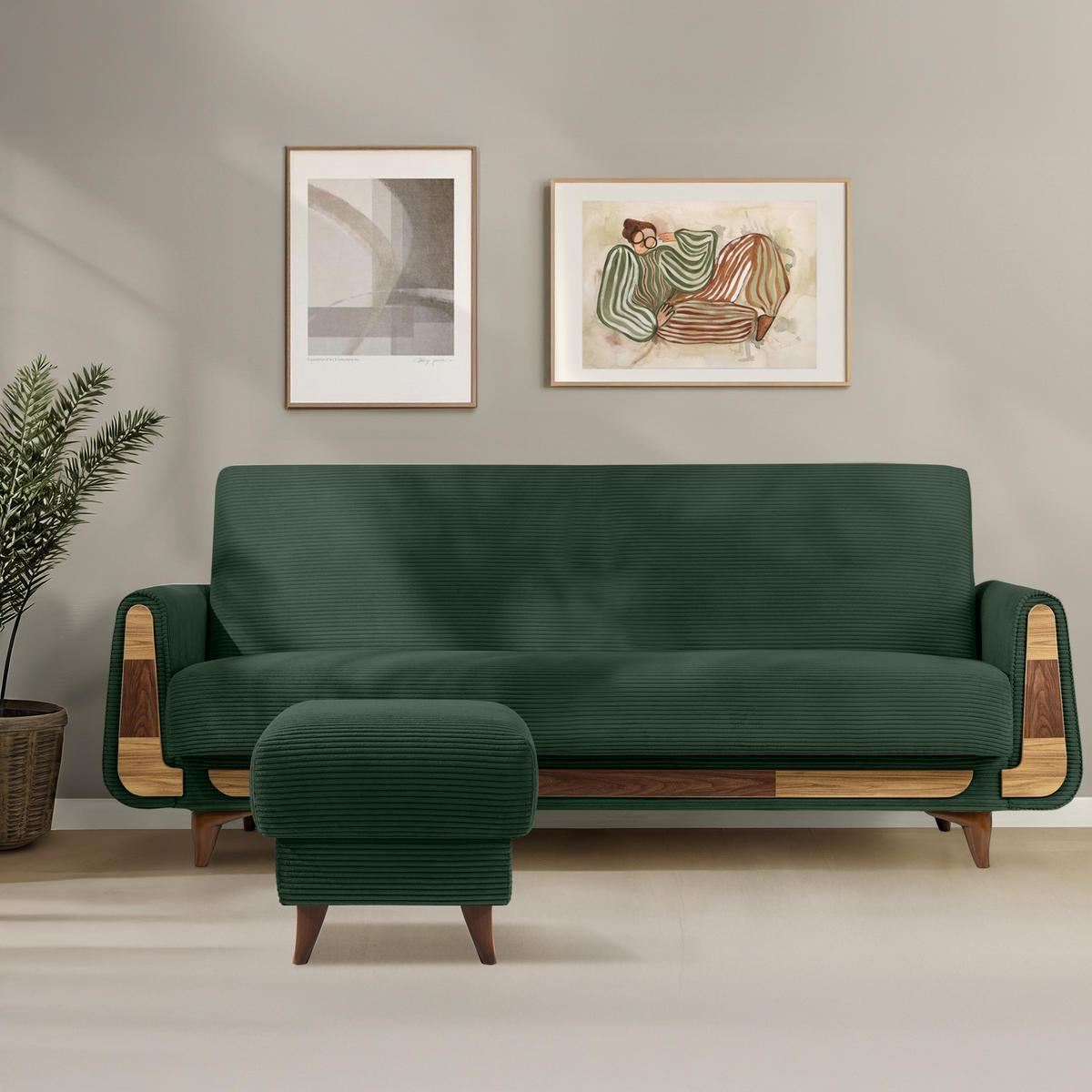 FUẞSTÜTZE GUSTAVO II, Dunkelgrün - Dunkelgrün/Braun, Holz/Holzwerkstoff (53/49/53cm) - KONSIMO®
