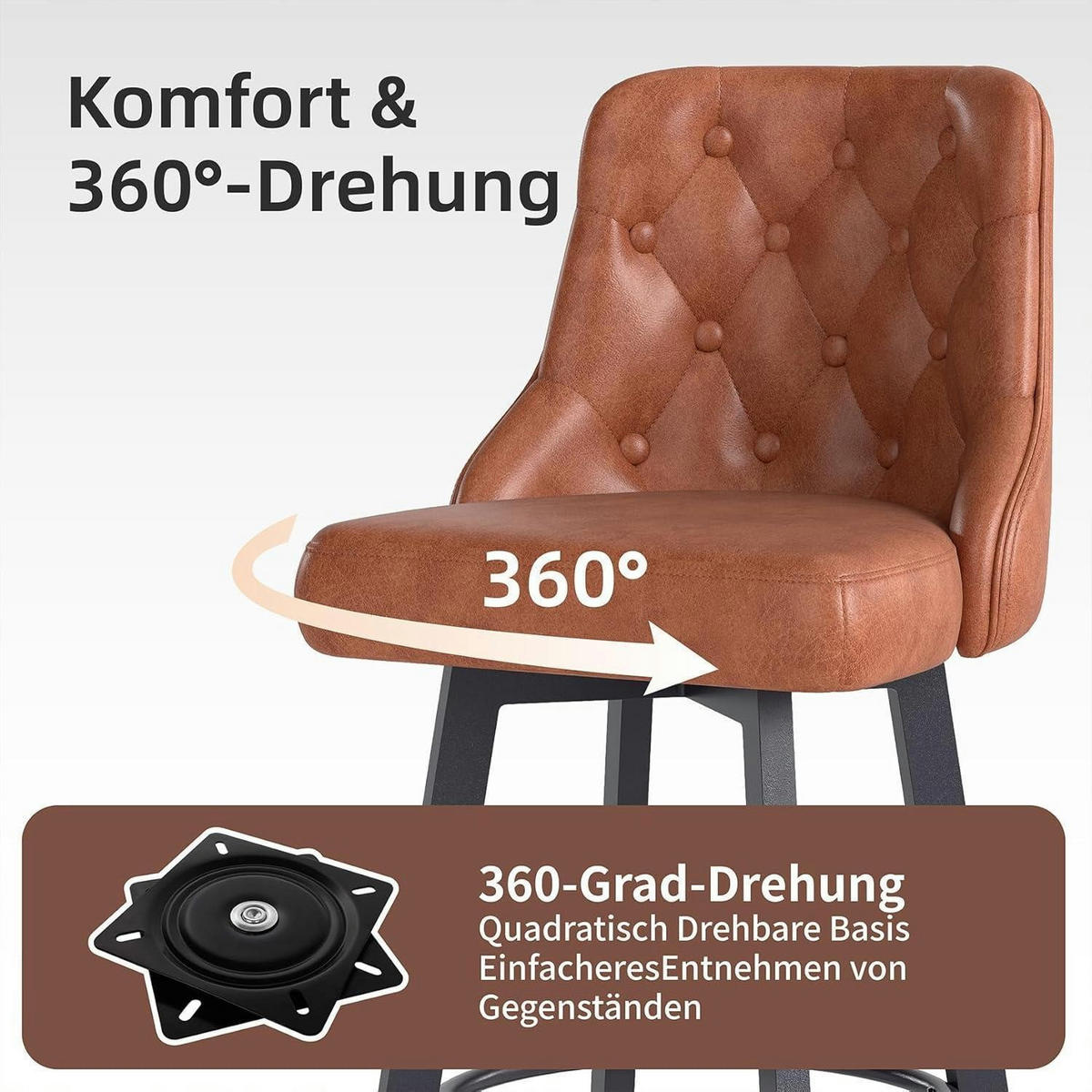 BARHOCKER 2er-Set PU-Leder Braun 66,5 cm Sitzhöhe - Braun, Kunststoff (46/98/50cm)