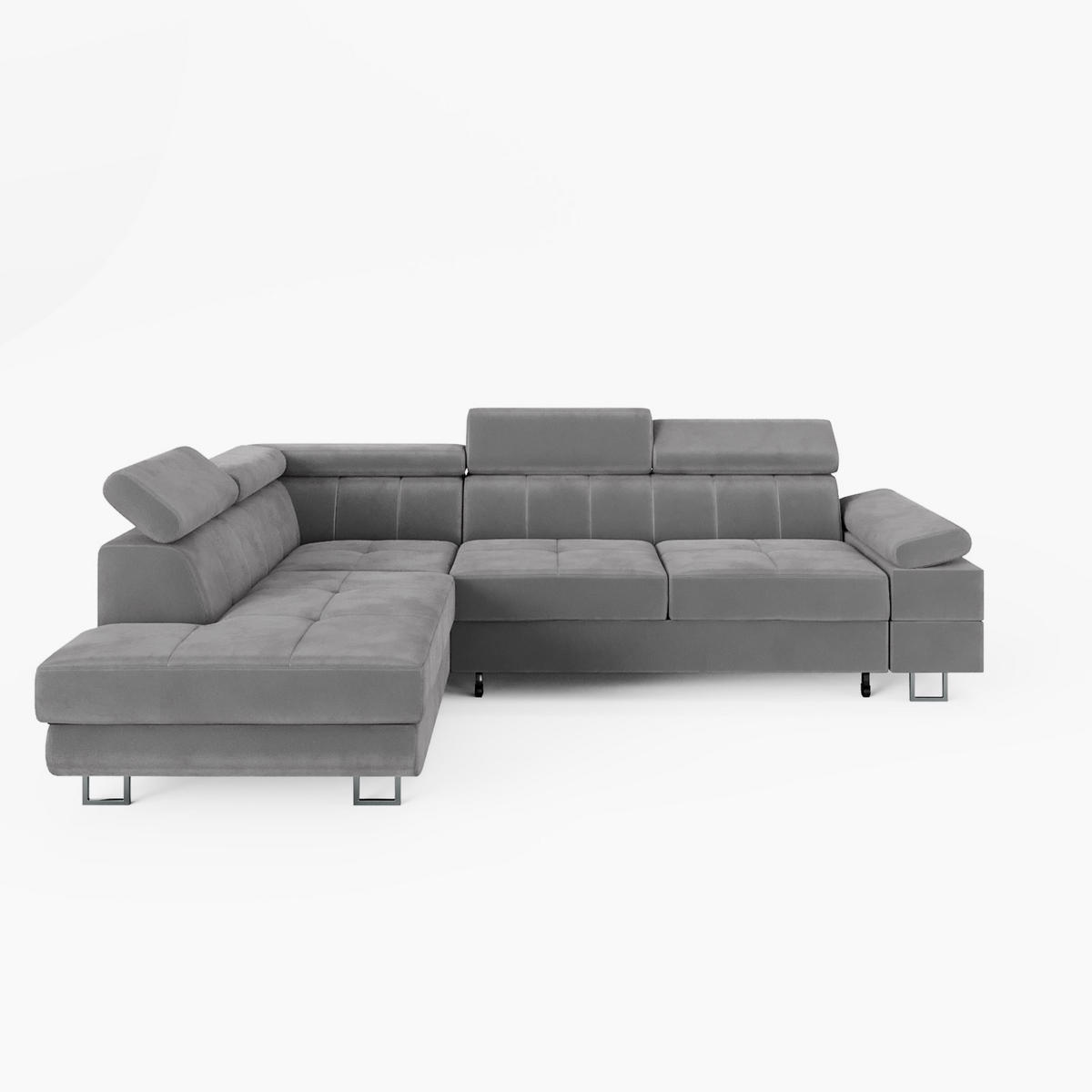 ECKSOFA CAROLINE Links Braun Velours-Stoff mit Schlaffunktion und Bettkasten - Chromfarben/Dunkelbraun, Textil (253/190cm) - Barchello