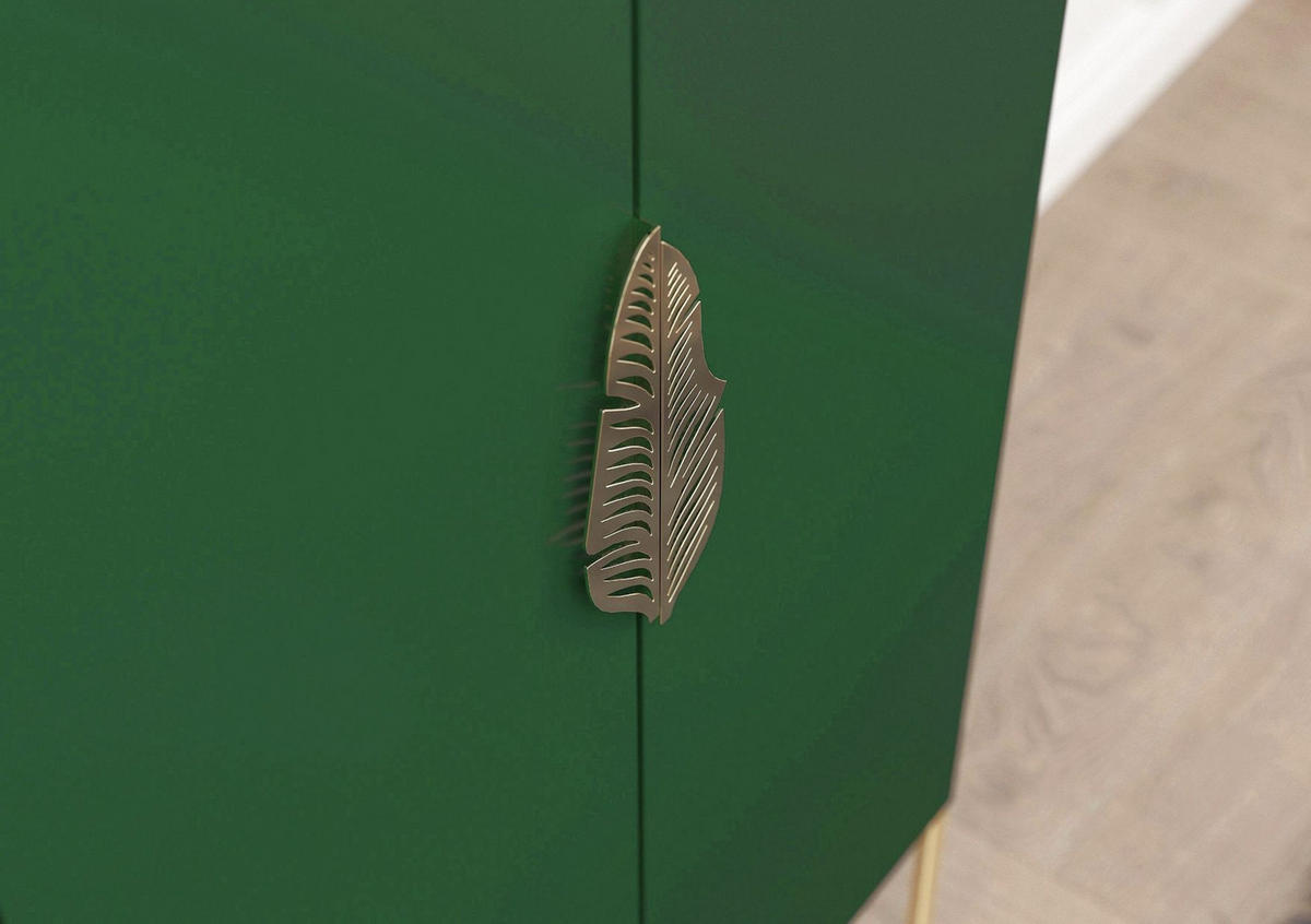 HIGHBOARD Merlin, Grün, Goldene Details - Dunkelgrün/Goldfarben, Holzwerkstoff/Metall (80/160/40cm) - Skandica