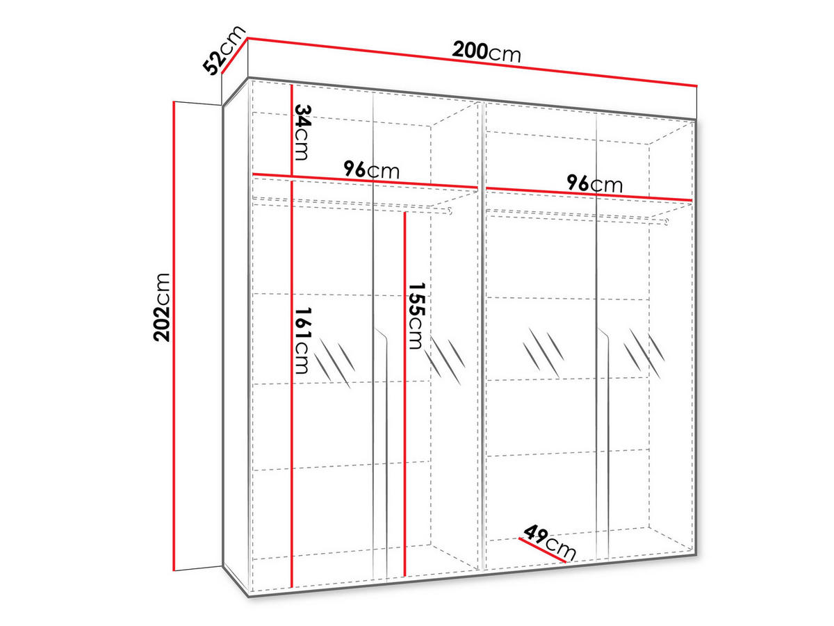 DREHTÜRENSCHRANK Mila III 200 - Schwarz, Holzwerkstoff/Kunststoff (200/202/52cm) - MIRJAN24