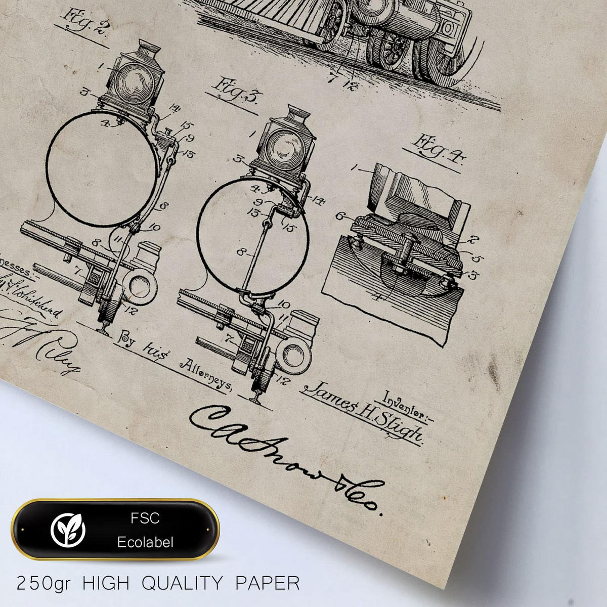 POSTER Set Mit 6 Plakaten Mit Zug Patenten Im Vintage Stil A3 & A4 Schwarzer Rahmen - Schwarz, Papier (29/3cm) - Nacnic