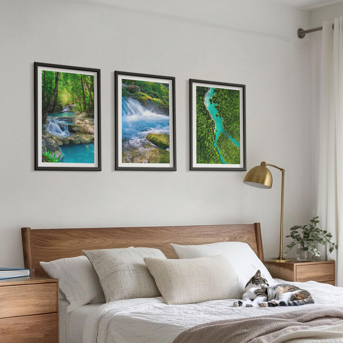 WANDBILDER 3er-Set - 40x60 cm Schwarzer Rahmen - Grüne Wälder, kristallklares Wasser - Schwarz, Kunststoff (40/60cm) - ArtPrintCave