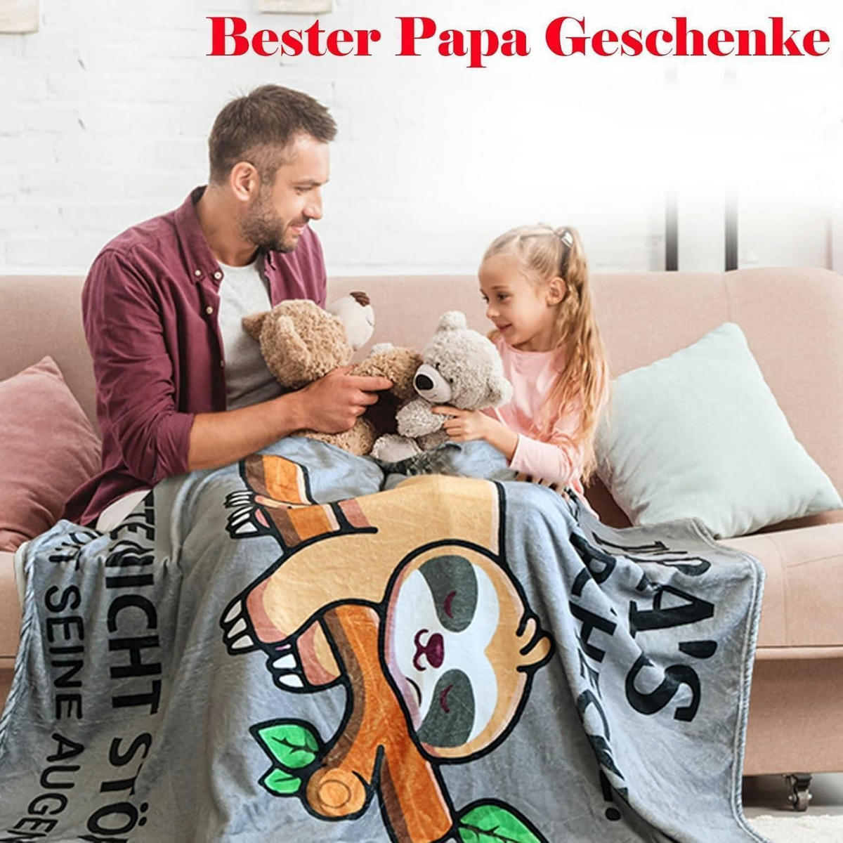 KUSCHELDECKE Papa Geschenk Grau - Grau, Textil (127/152.4cm)