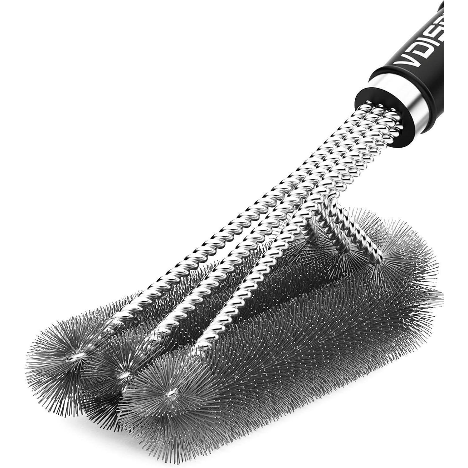 GRILLBÜRSTE mit Schaber Edelstahl dreireihig Langer Griff - Silberfarben, Metall (3/46/15cm)