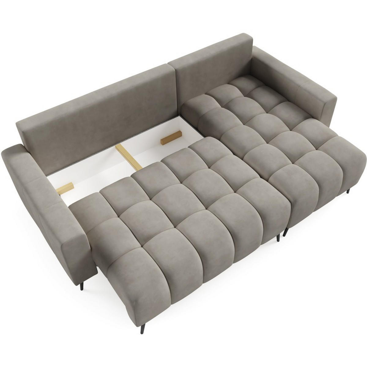 ECKSCHLAFSOFA Denver im Veloursstoff, Dunkelbeige - Beige/Schwarz, Textil (232/148cm) - Beautysofa