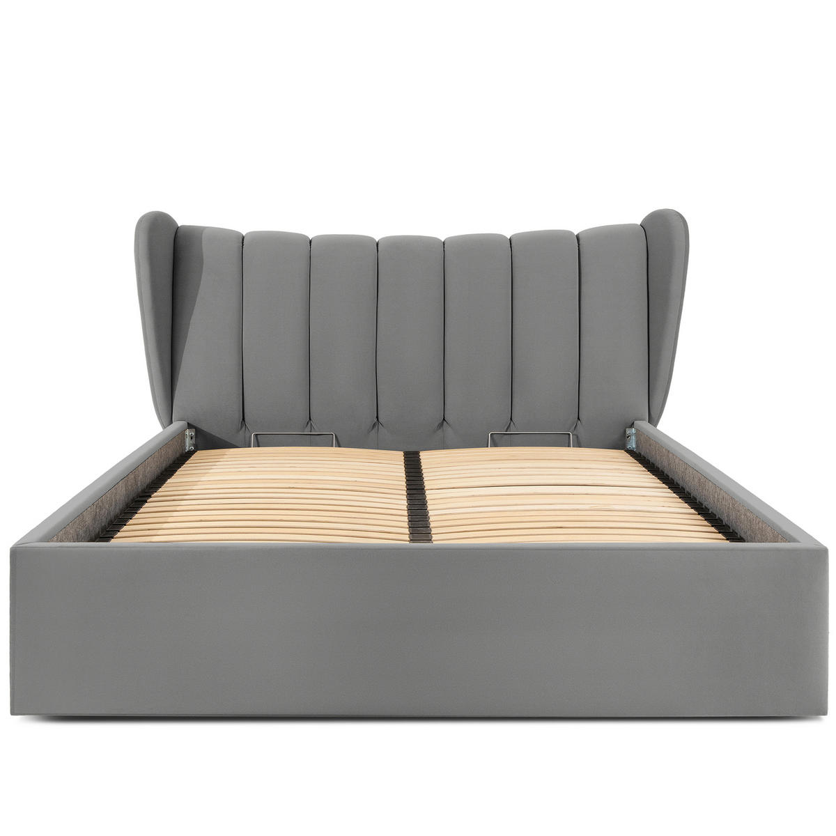 POLSTERBETT GIZO, Muschel-Design - Hellgrau/Schwarz, Holz/Holzwerkstoff (182/204cm) - KONSIMO®