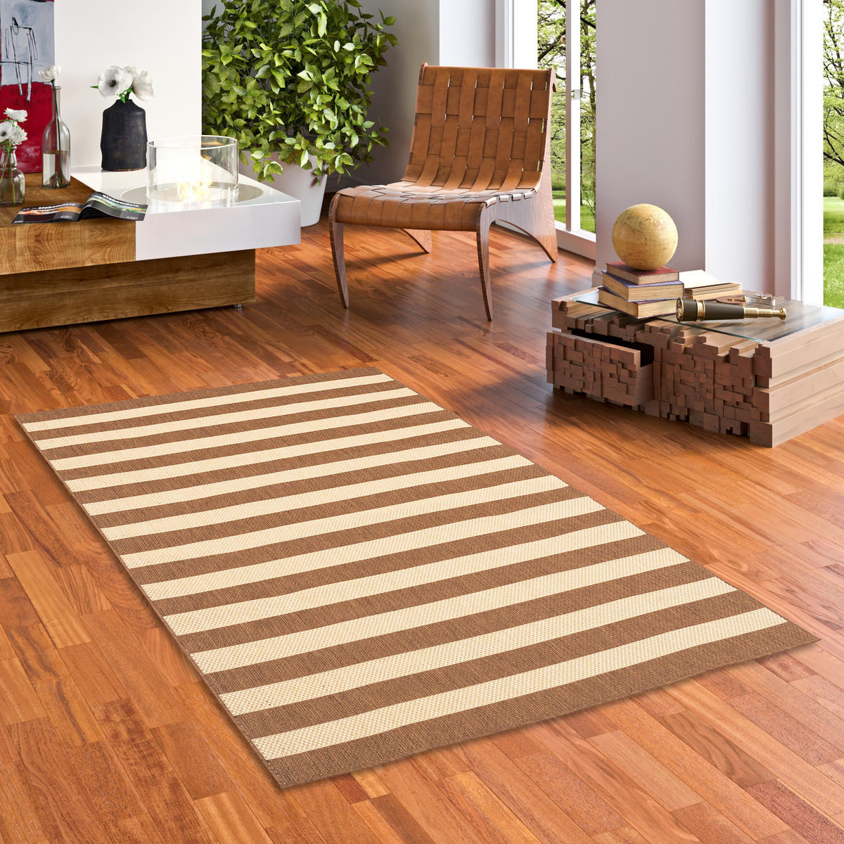 IN & OUTDOOR TEPPICH FLACHGEWEBE VALENCIA STREIFEN - Beige, Textil (140/200cm) - Pergamon