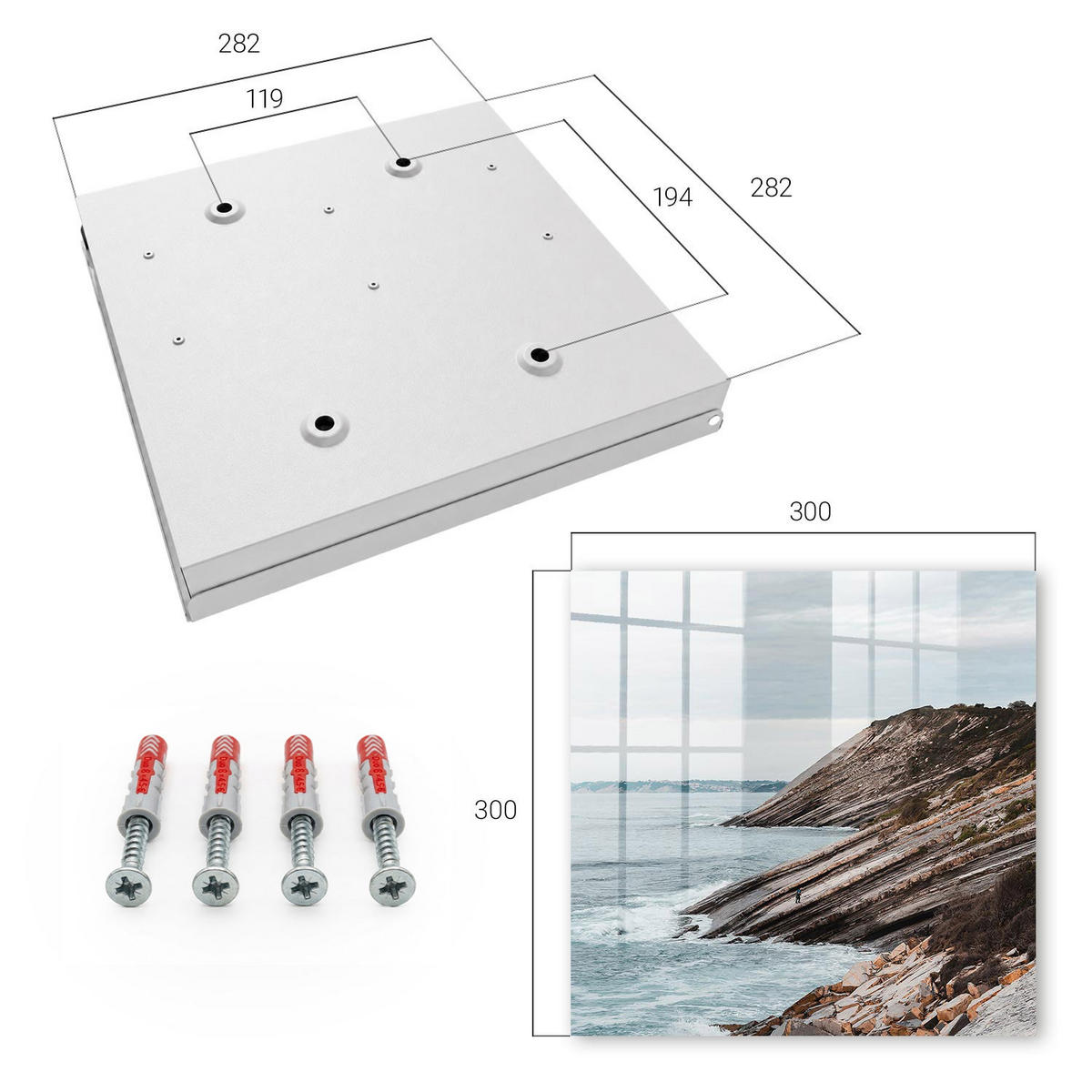 SCHLÜSSELBOX Weiß 30x30 cm – Türöffnung nach rechts - Küstenlandschaft - Grau, Metall (30/30/5cm) - TULUP