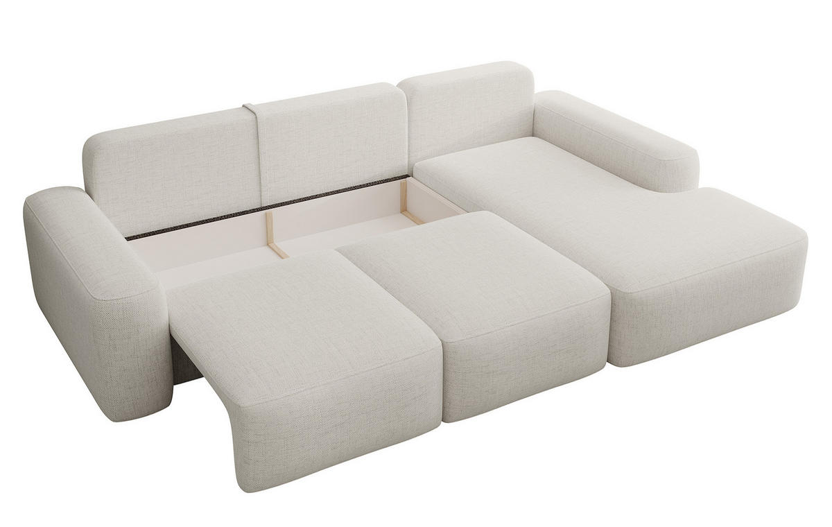 ECKSOFA Carnos mit wasserabweisendem Chenille-Bezug in Cremeweiß - Ecru, Textil (264/162cm) - Selsey