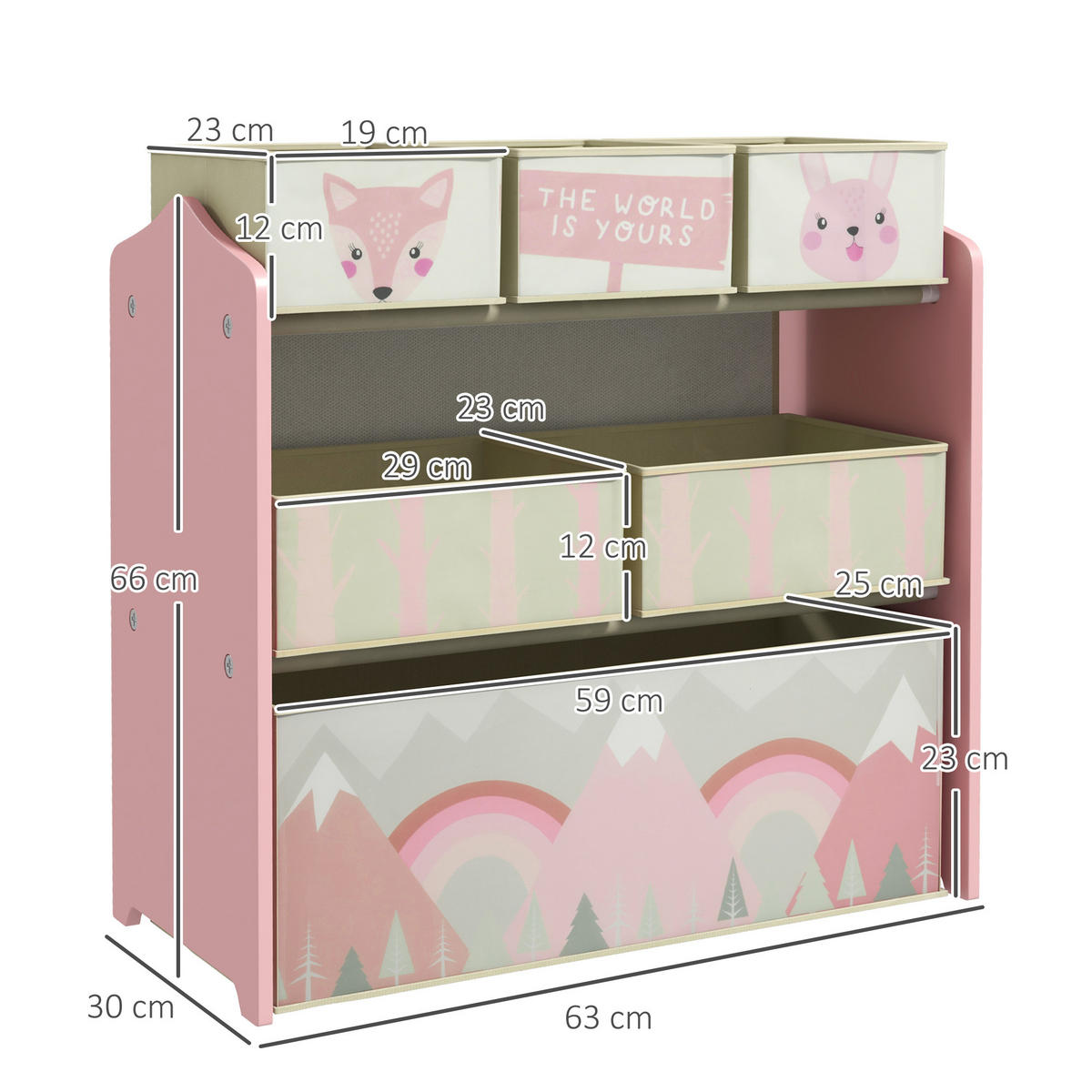 KINDERREGAL DE-17230 6 herausnehmbare Vliesstoffboxen Rosa - Pink, Metall (63/66/30cm) - ComfortXL