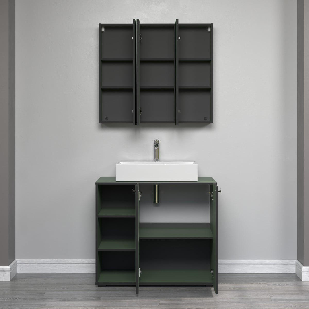 SPIEGELSCHRANK PureBliss Grün - Grün, Holzwerkstoff (90/80/20cm) - Trendteam