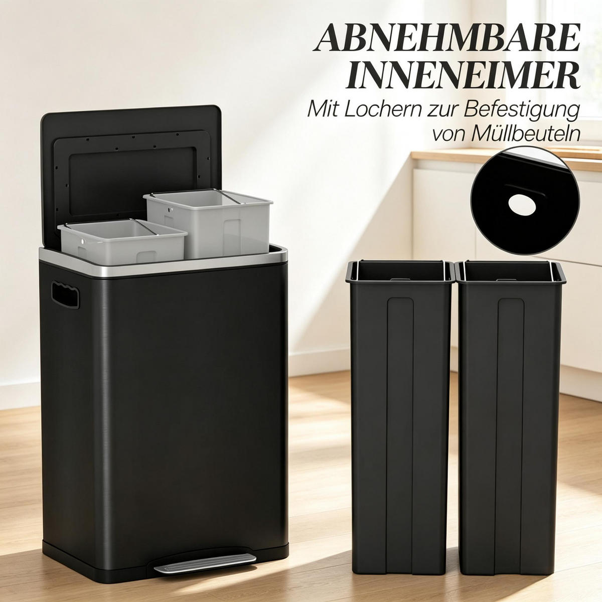 ABFALLEIMER - Schwarz, Kunststoff (34.8/59/40cm)