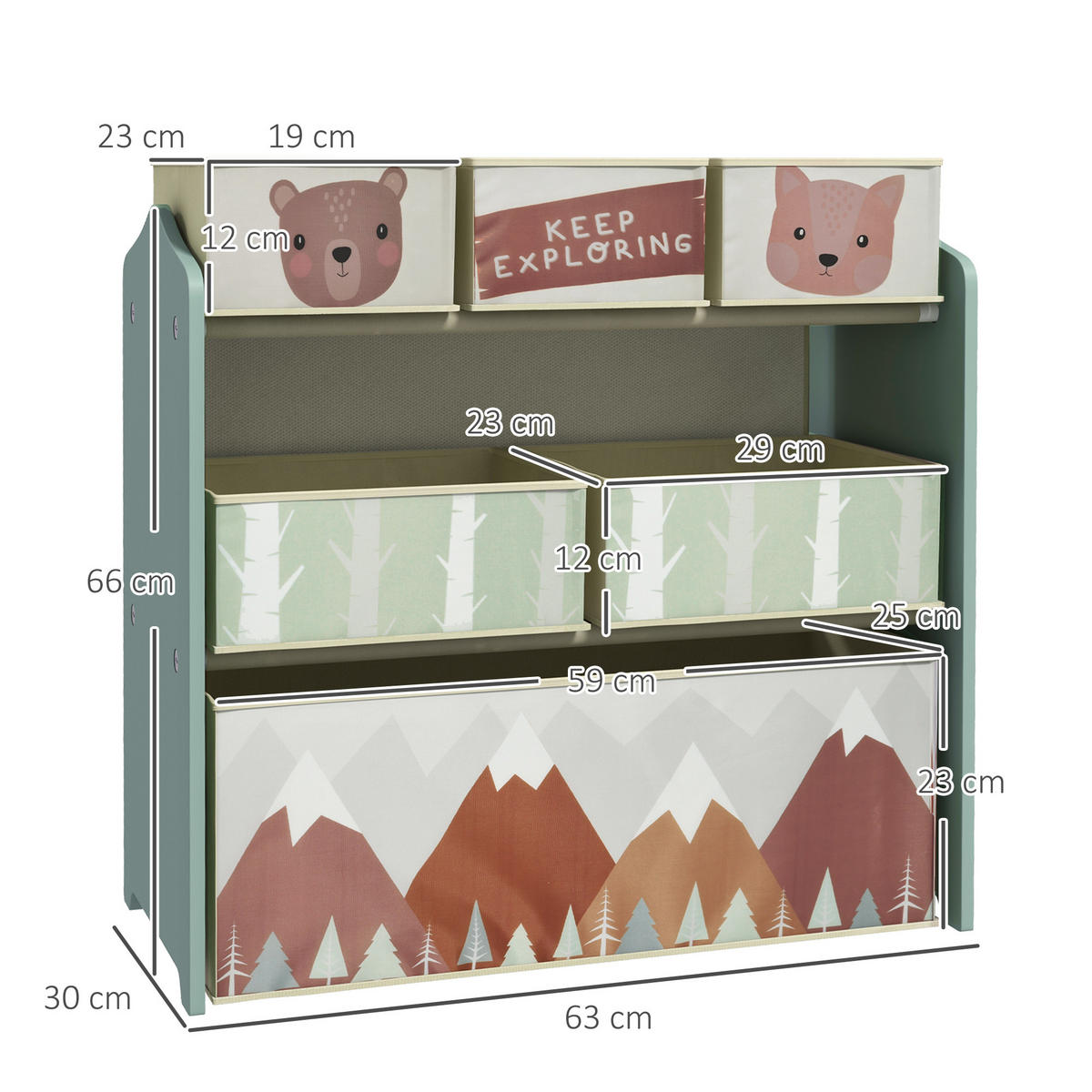 KINDERZIMMERREGAL - Grün, Holzwerkstoff/Kunststoff (30/66/63cm) - ZONEKIZ