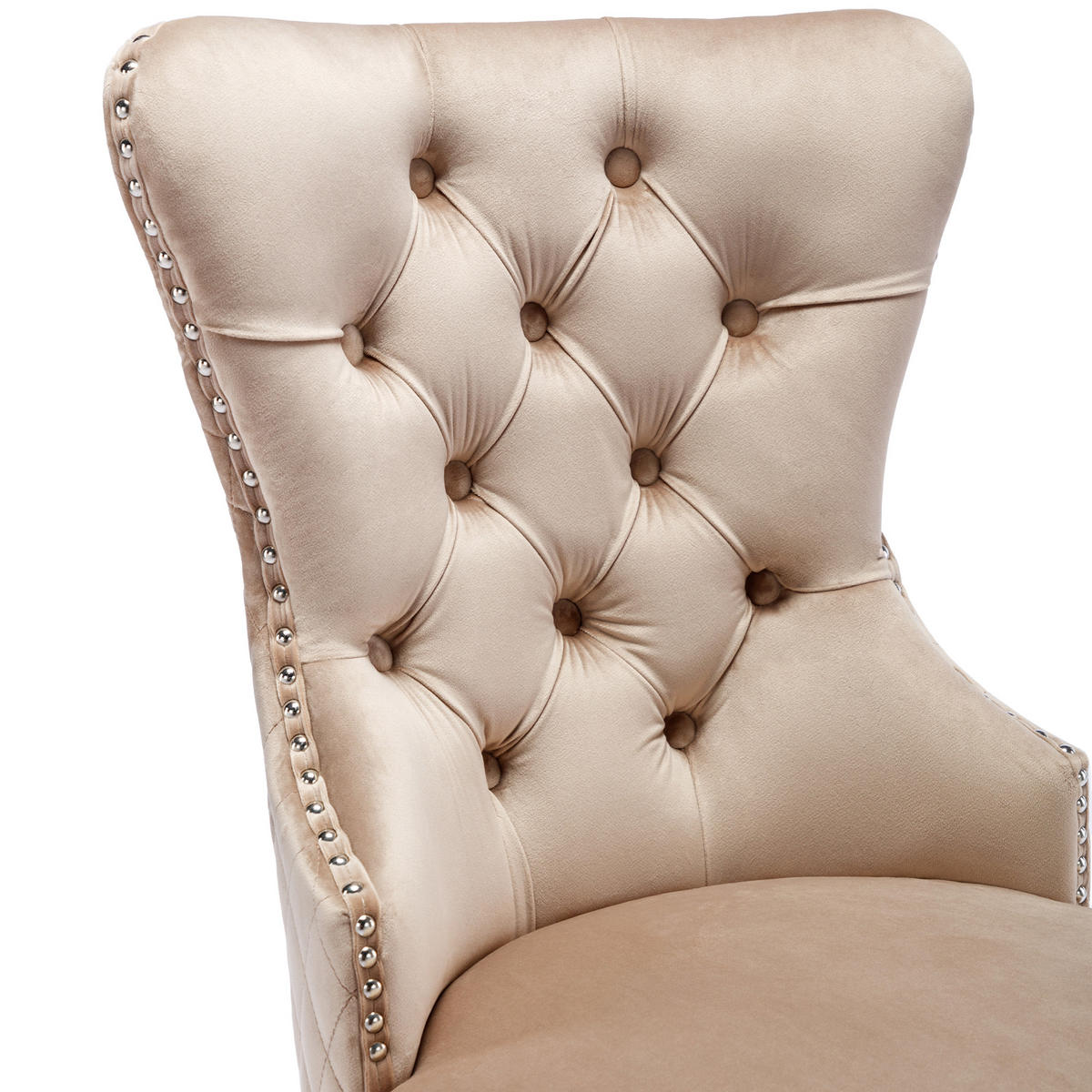 ESSZIMMERSTUHL 2-Tlg Samt Beige, Nagelkopf, Metall Beine - Beige, Textil (53/94.5/62.5cm) - FLIEKS