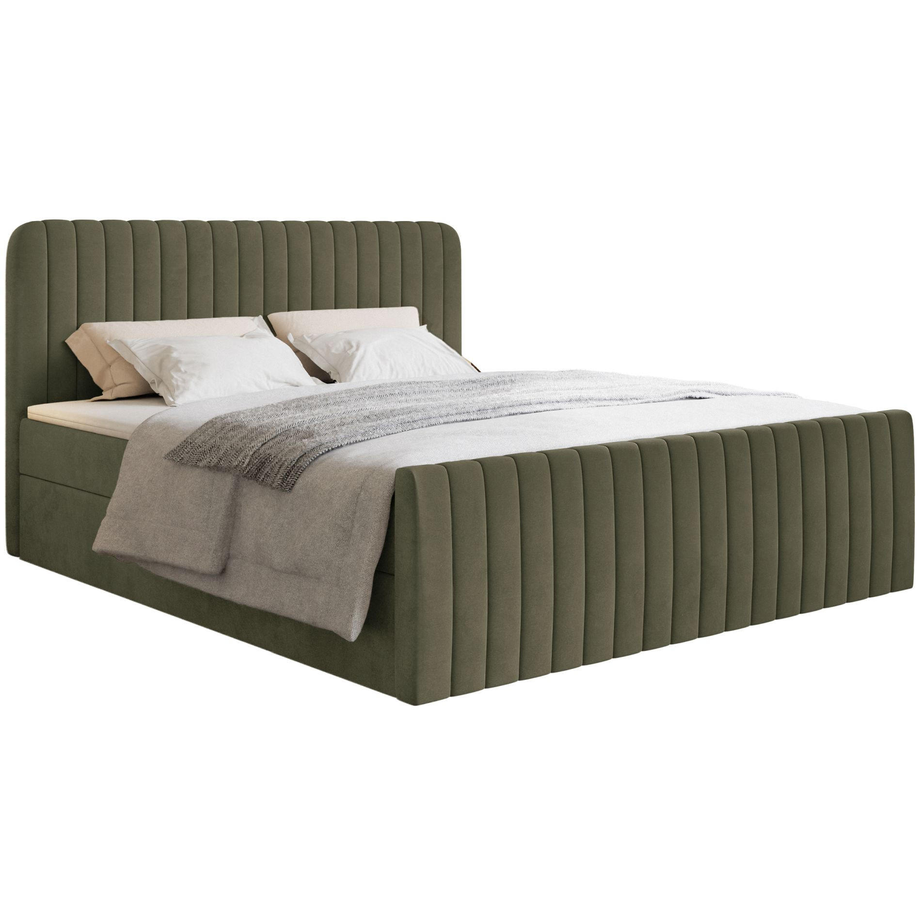 BOXBETT Saliano mit Topper und Samtbezug Olivgrün, 160x200 cm - Olivgrün, Kunststoff/Textil (160/200cm) - Selsey