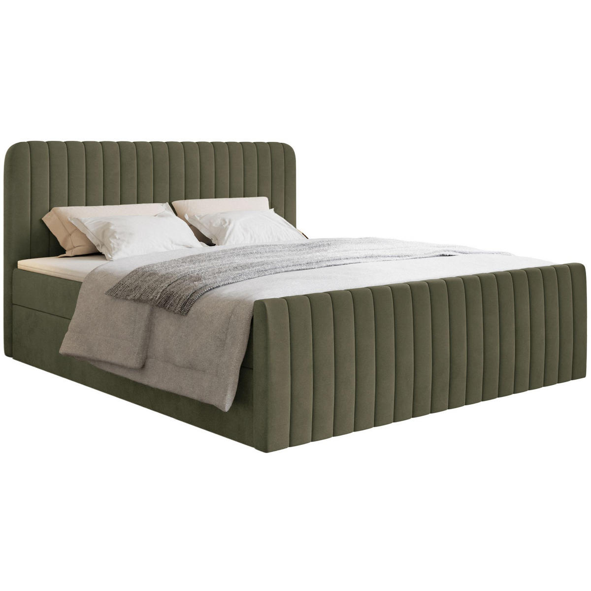 BOXBETT Saliano mit Topper und Samtbezug Olivgrün, 180x200 cm - Olivgrün, Kunststoff/Textil (180/200cm) - Selsey