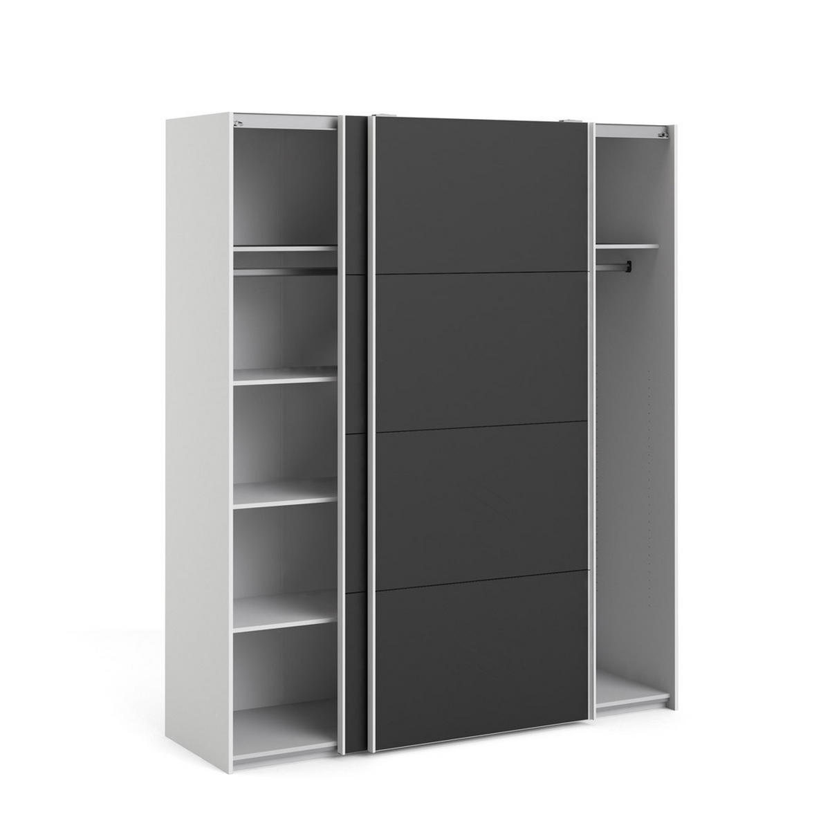 SCHWEBETÜRENSCHRANK mattschwarz - Weiß, Holzwerkstoff (183/221/61cm) - ebuy24