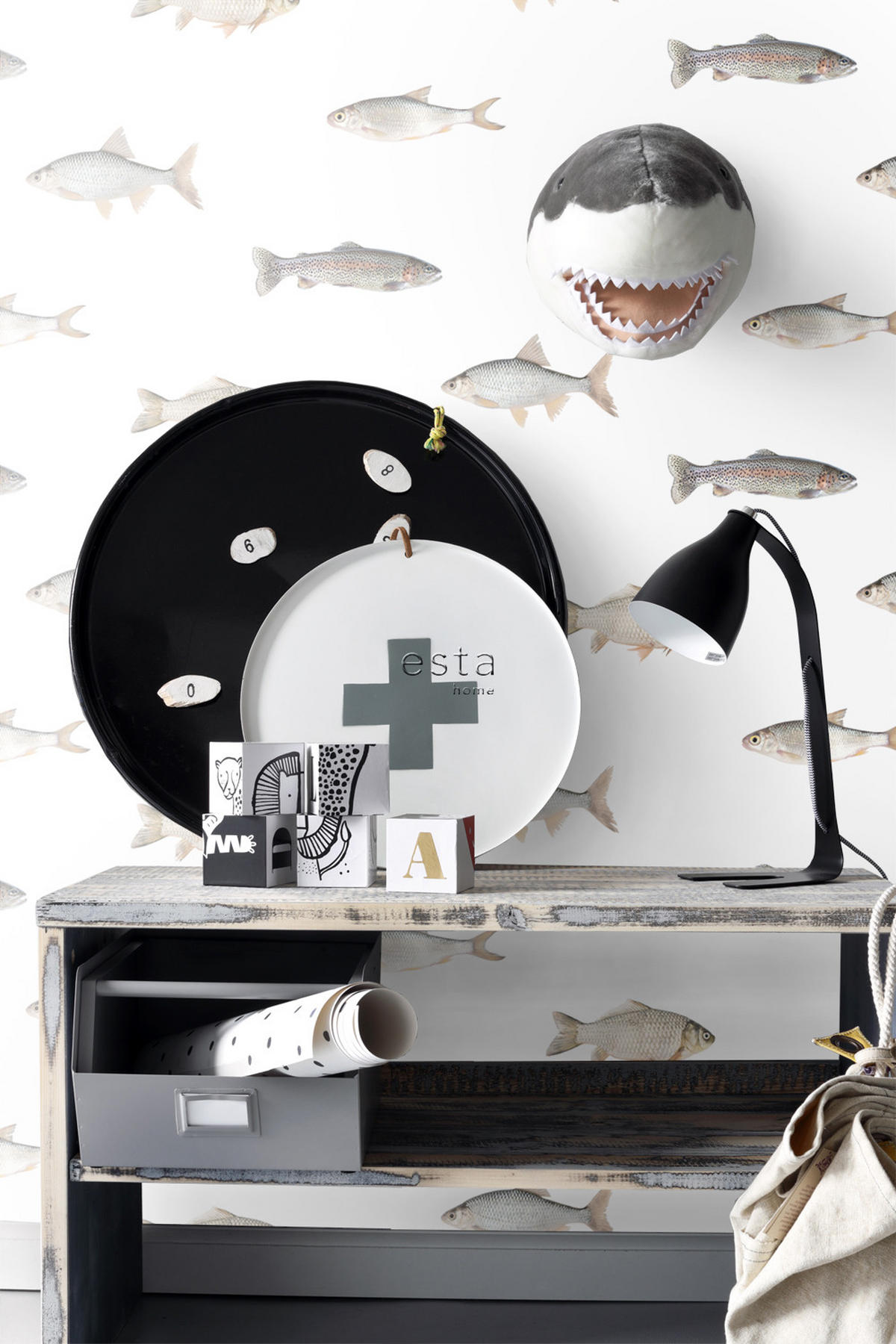 TAPETE Fische 50 x 900 cm - Grau, Papier (50/900cm) - ESTAhome