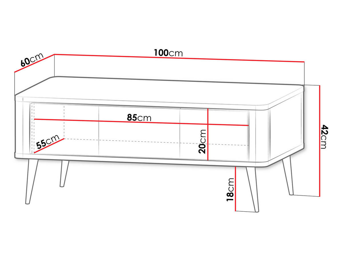 COUCHTISCH Marly RE16 - Kaschmir/Schwarz, Holzwerkstoff/Metall (60/100/42cm) - MIRJAN24
