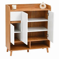 SCHUHSCHRANK mit verstellbaren Trennwänden und offenen Fächern, MDF Massivholzbeine modern - Weiß/Naturfarben, Holzwerkstoff/Metall (90/99/35cm) - EVRYAE