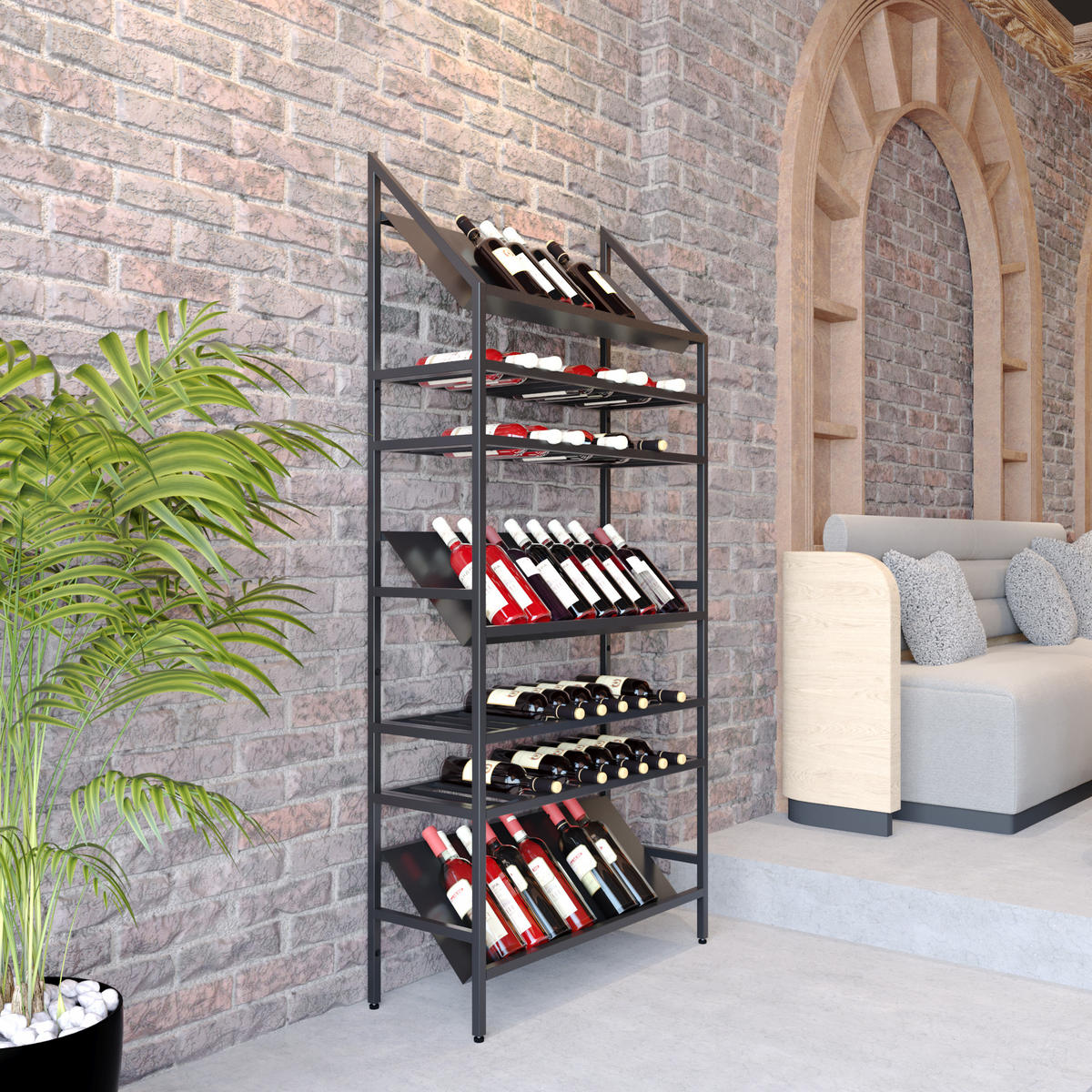 WEINREGAL für 70 Flaschen aus Metall, schwarz Alsace - Schwarz, Metall (80/170/30cm) - Metalo Pro