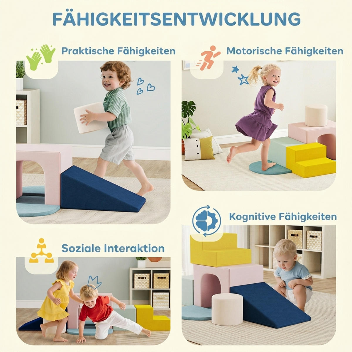 SOFTBAUSTEINE 8er Set Samt Schaumstoff Mehrfarbig - Multicolor, Textil (40/51cm) - AIYAPLAY