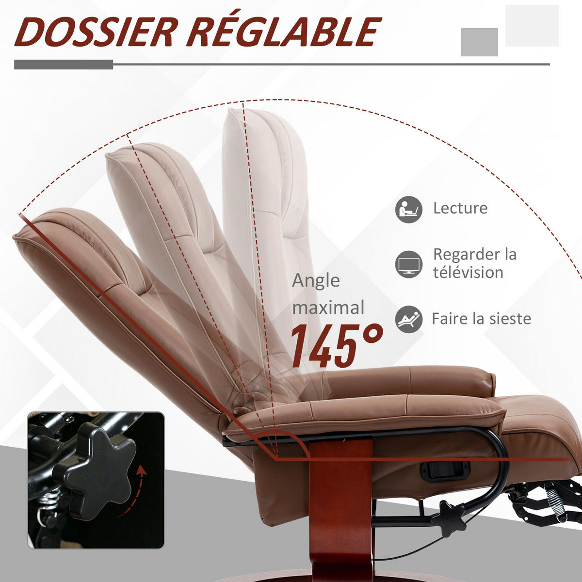 MASSAGESESSEL DE-15395 360° drehbar mit Fußstütze Braun - Braun, Metall (78/100/87cm) - ComfortXL