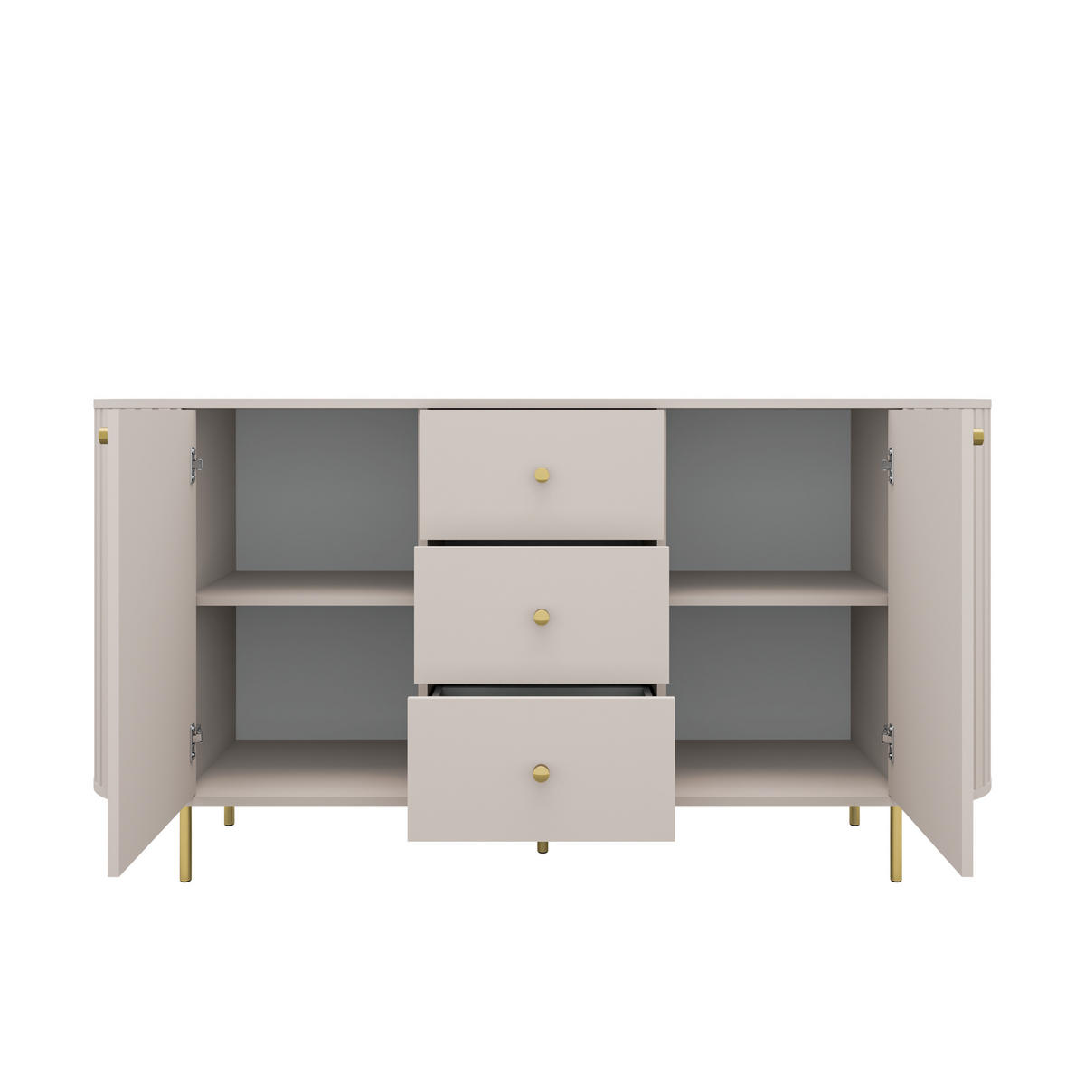 KOMMODE Olivia 165cm, mit 2 Türen, 3 Schubladen und geriffeltem Design, kaschmir - Kaschmir, Metall (165/85/43cm) - Margaret Hadas24