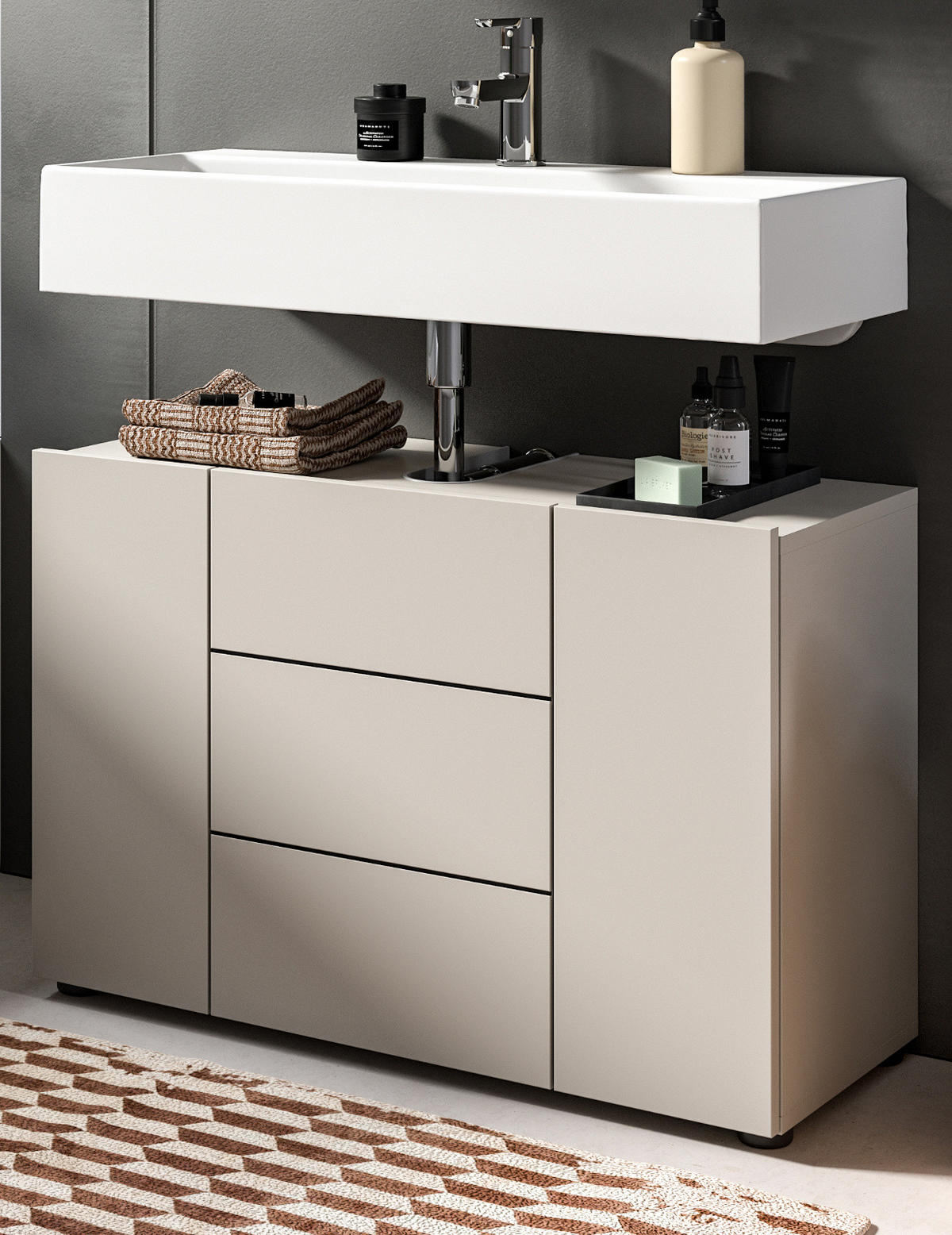 WASCHBECKENUNTERSCHRANK Kaschmir, Badezimmer Unterschrank 82 x 56 cm - Kaschmir/Schwarz, Holzwerkstoff/Kunststoff (82/56/34cm) - Inn.Furn